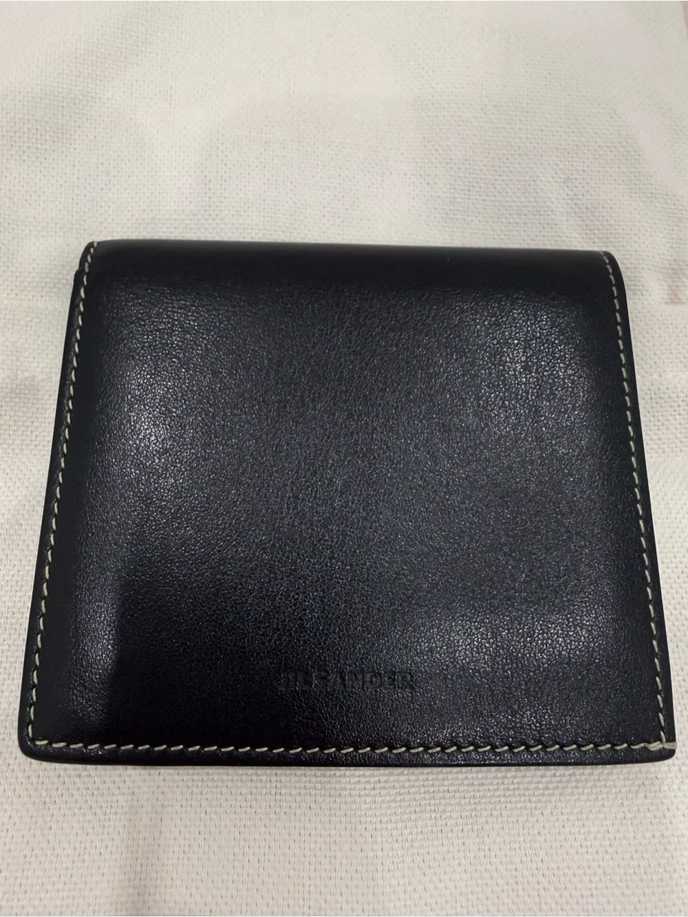 Jil Sander Black Leather Compact trifold Wallet with Logo Pouch
